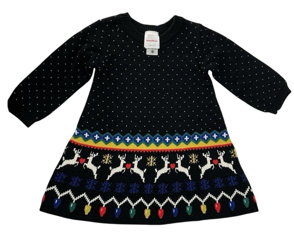 Hanna Andersson Girls Size 70 6-12 Months Cotton Reindeer Bulbs Christmas Dress